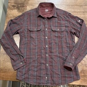Kuhl Mens Medium Red Gray Plaid Button Up Shirt Outdoor Hike